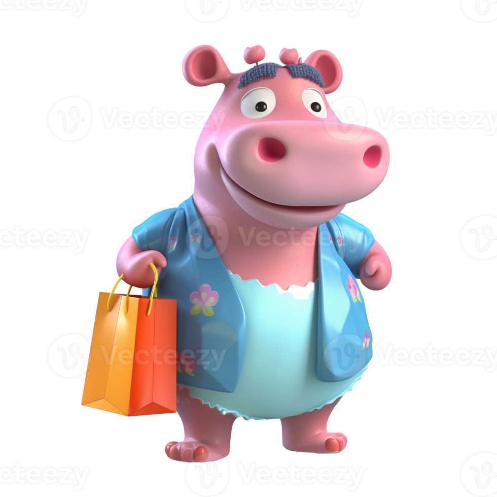 3D cute hippopotamus character png