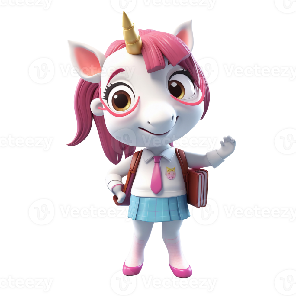 3D cute unicorn character png