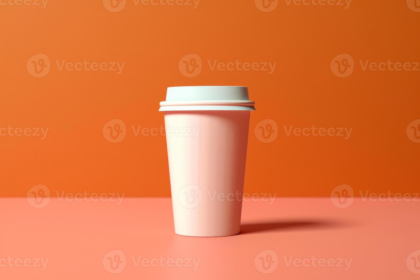 empty paper cup with coffee on orange background, mockup copy space photo