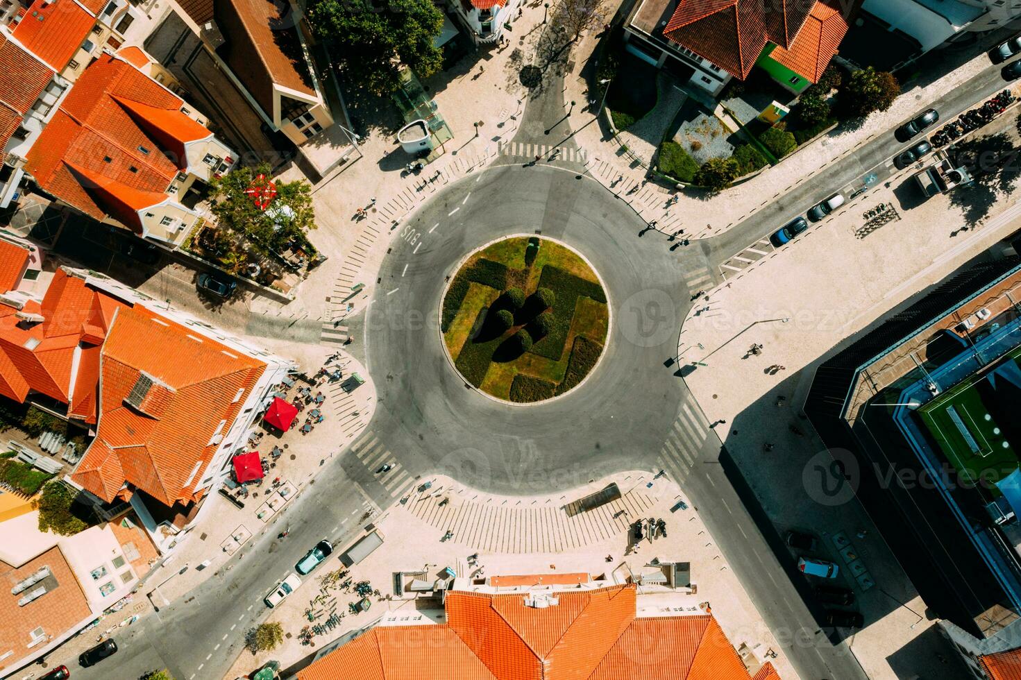 Top down aerial view of a roundabout in Cascais, Portugal photo