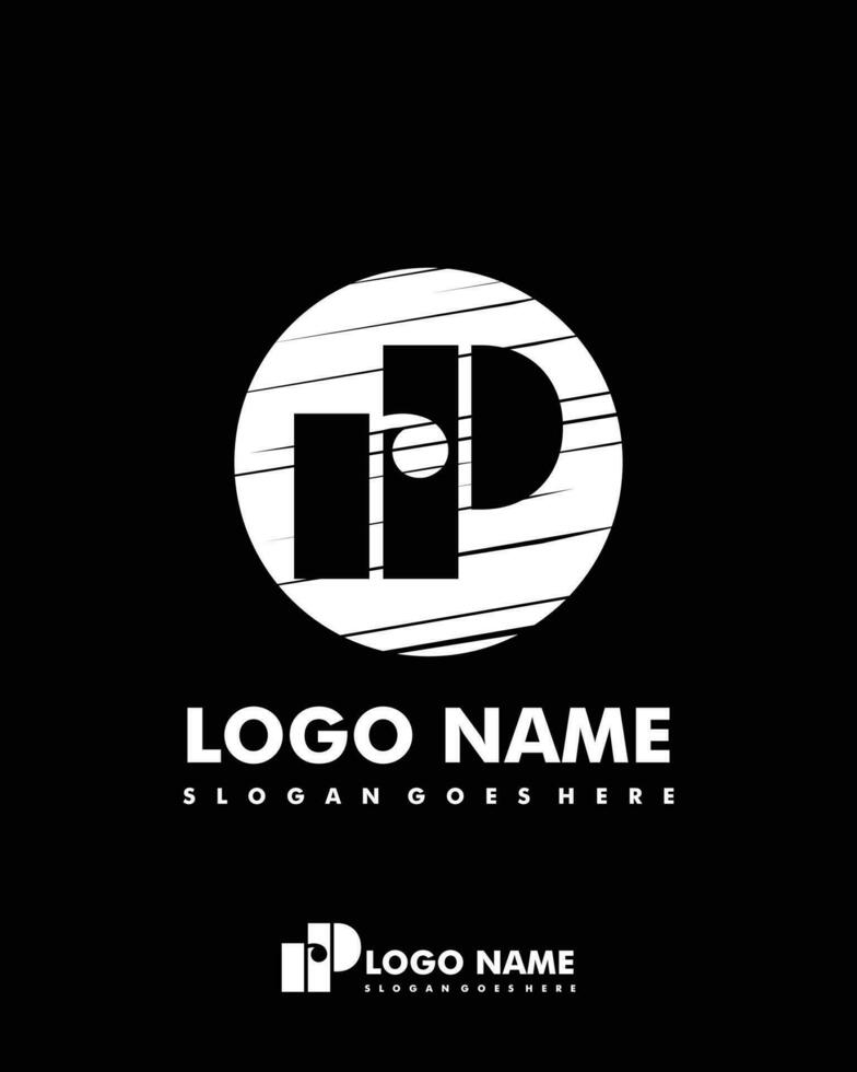 Initial RP negative space logo with circle template vector