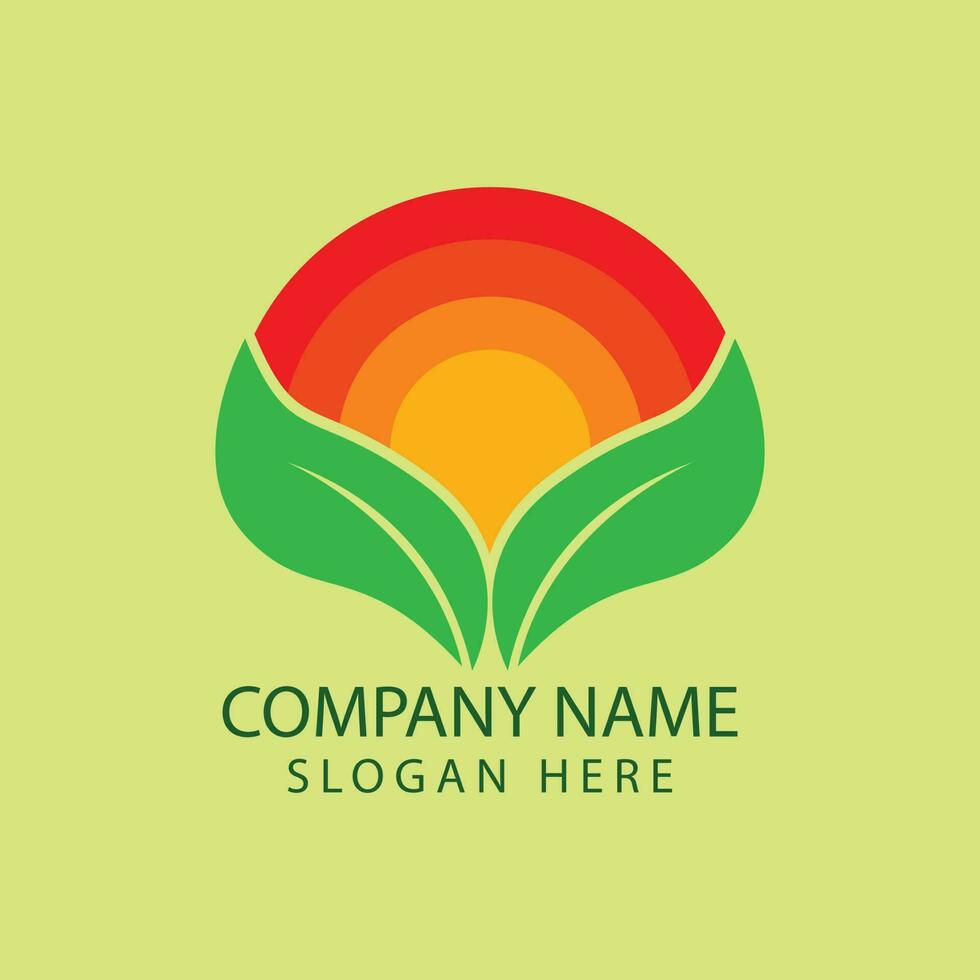 Sun With Two Leaves logo design vector