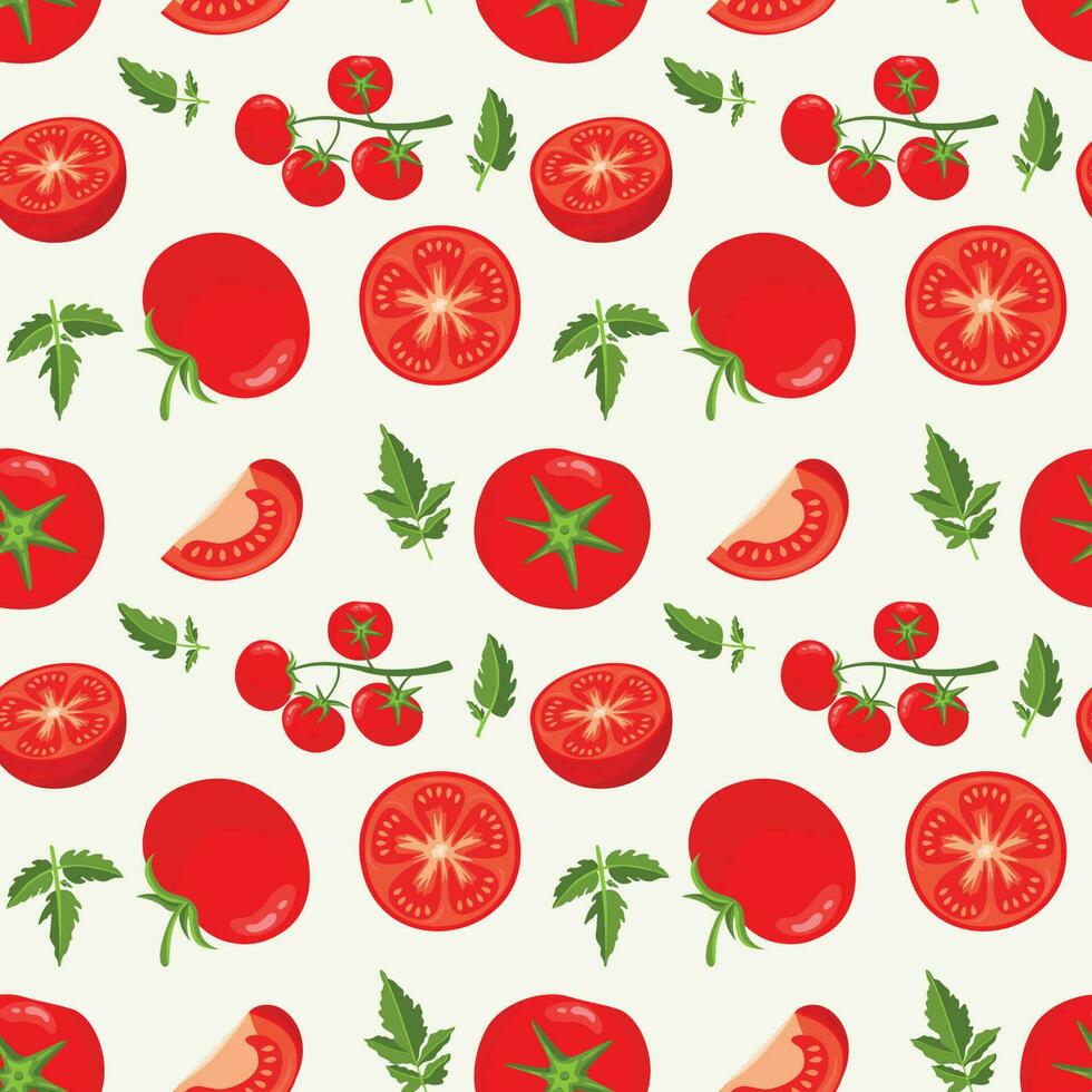 Seamless background pattern with fresh red tomato vector