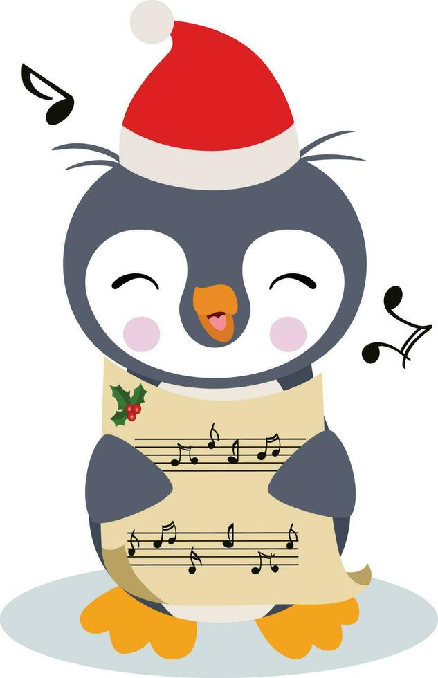 gracioso pingüino canto Navidad canción vector