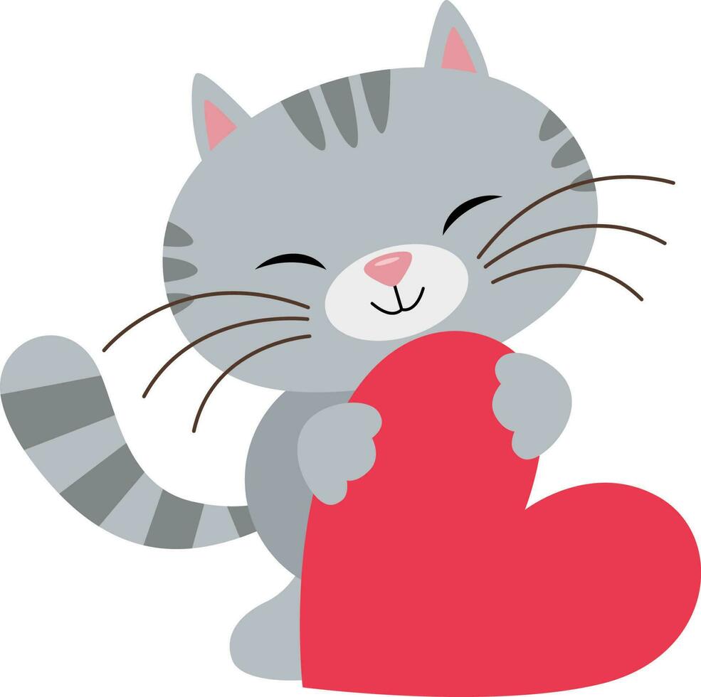 Funny cat holding a red heart vector