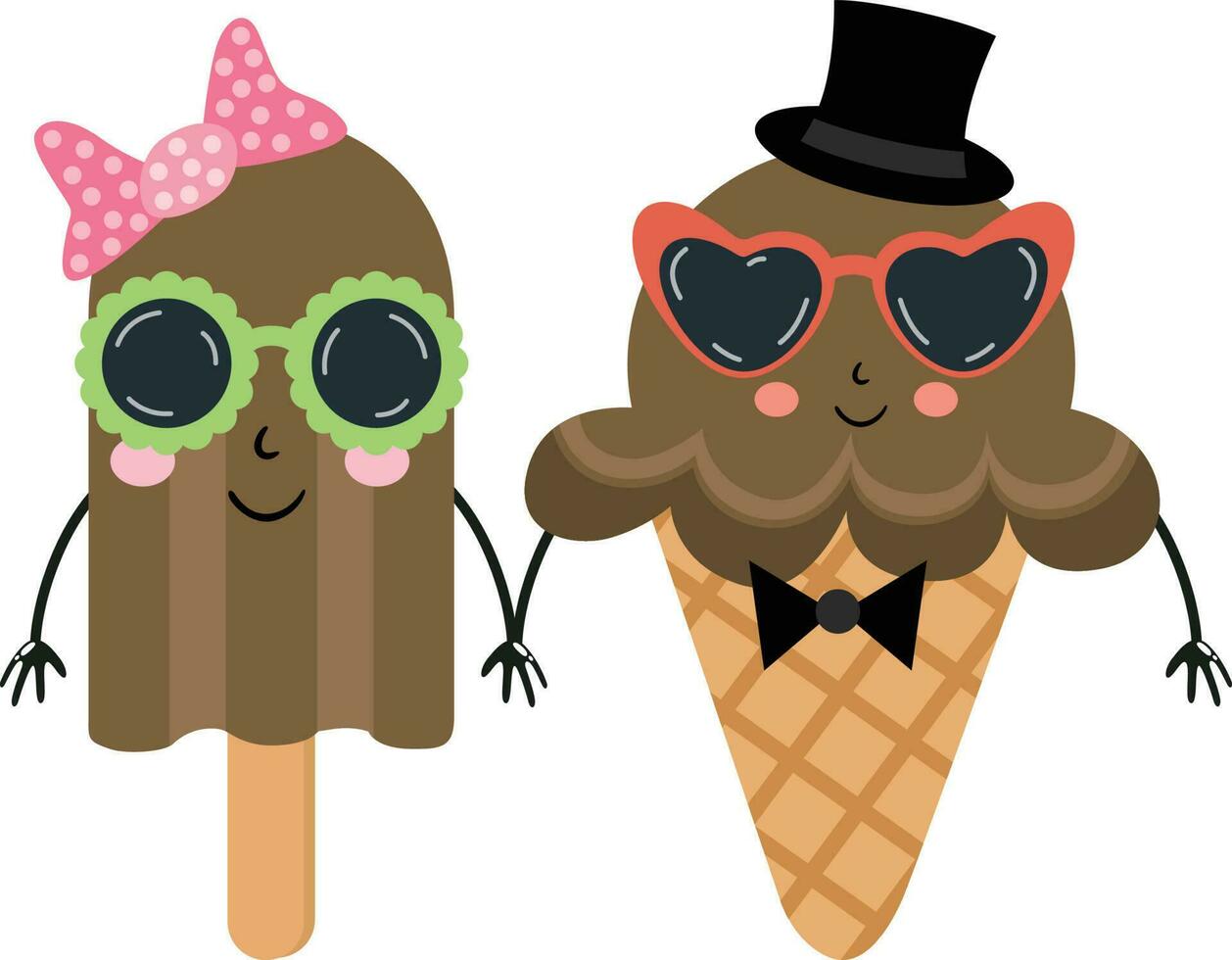 Funny couple of chocolate ice cream with sunglasses vector