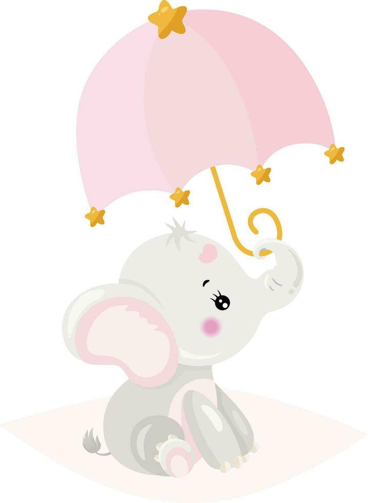 Baby girl elephant with pink umbrella vector