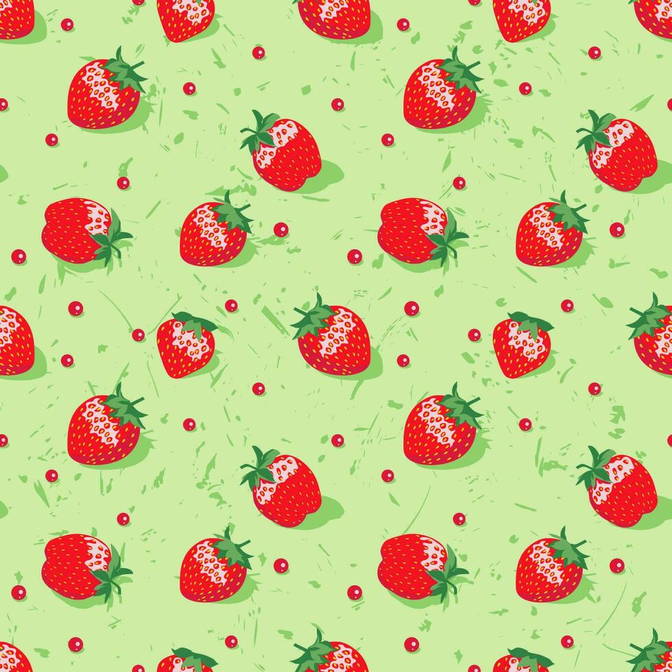 Seamless strawberry pattern on green grass. vector