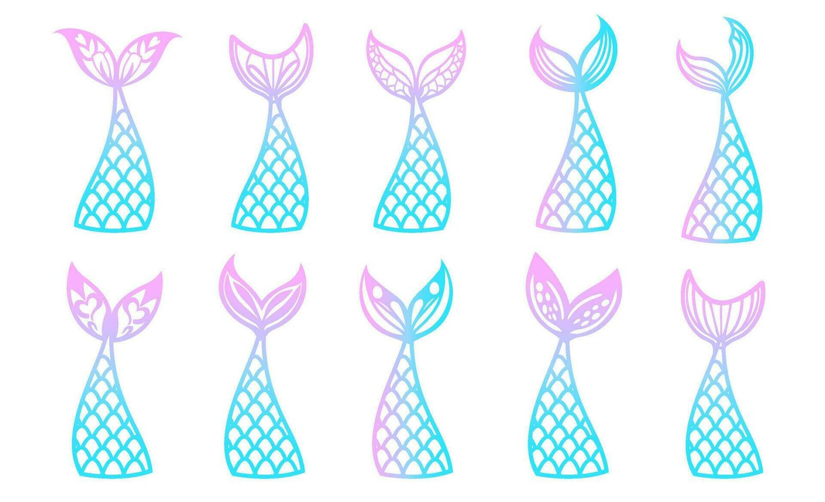 Set of pink and blue mermaid tails on a white background. vector