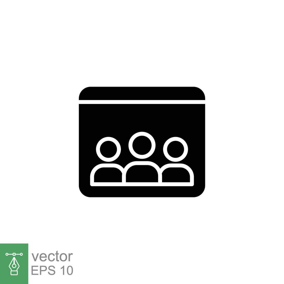 Online classroom icon. Simple solid style. Distance learning, group, class, training, education concept. Black silhouette, glyph symbol. Vector illustration isolated on white background. EPS 10.