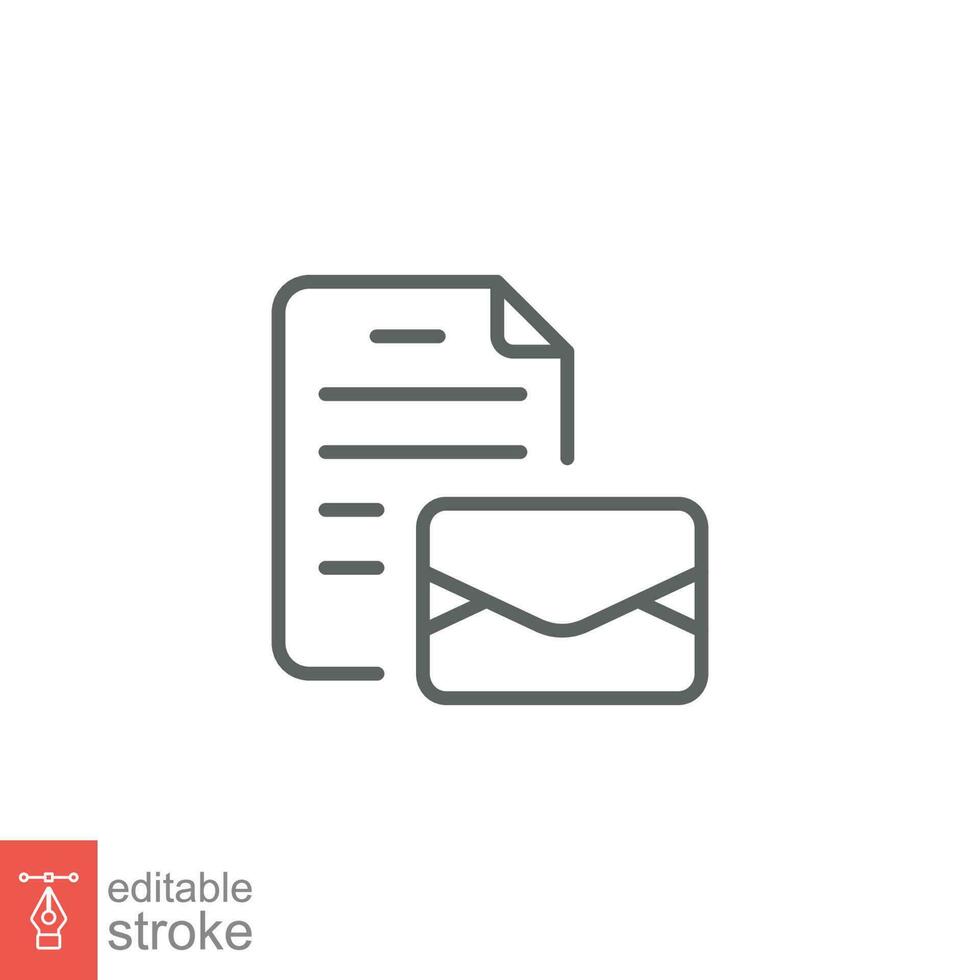 Assign e-mail icon. Simple outline style. Email, client, envelope mail, network, communication concept. Thin line symbol. Vector illustration isolated on white background. Editable stroke EPS 10.