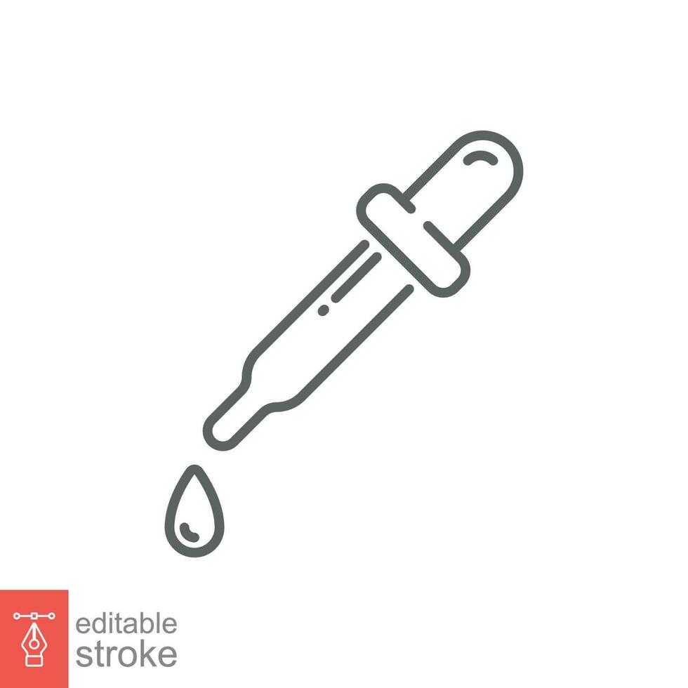 Dropper icon. Simple outline style. Pipette, eye, eyedropper, tincture, dye, color picker concept. Thin line symbol. Vector illustration isolated on white background. Editable stroke EPS 10.