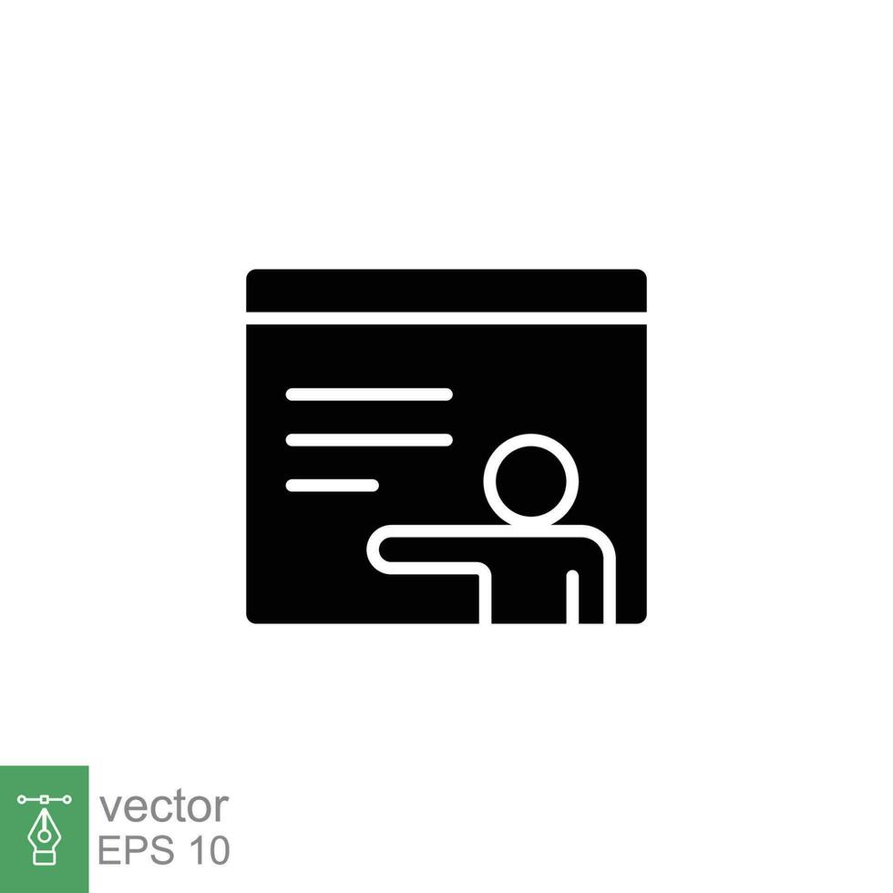 Online courses icon. Simple solid style. Course, teacher, lecture, tutor, training, advice, education concept. Black silhouette, glyph symbol. Vector illustration isolated on white background. EPS 10.