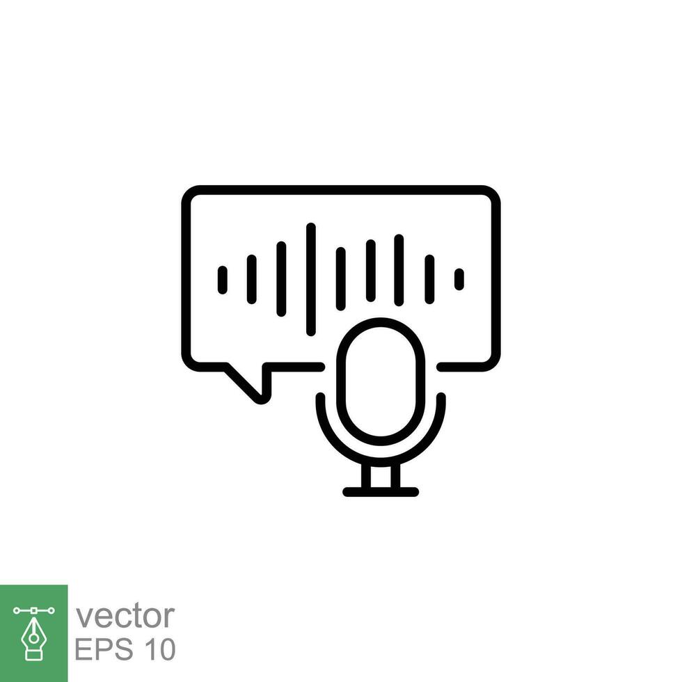 Voice message icon. Simple outline style. Phone audio record, call, podcast, sound, mic with bubble speech concept. Thin line symbol. Vector illustration isolated on white background. EPS 10.