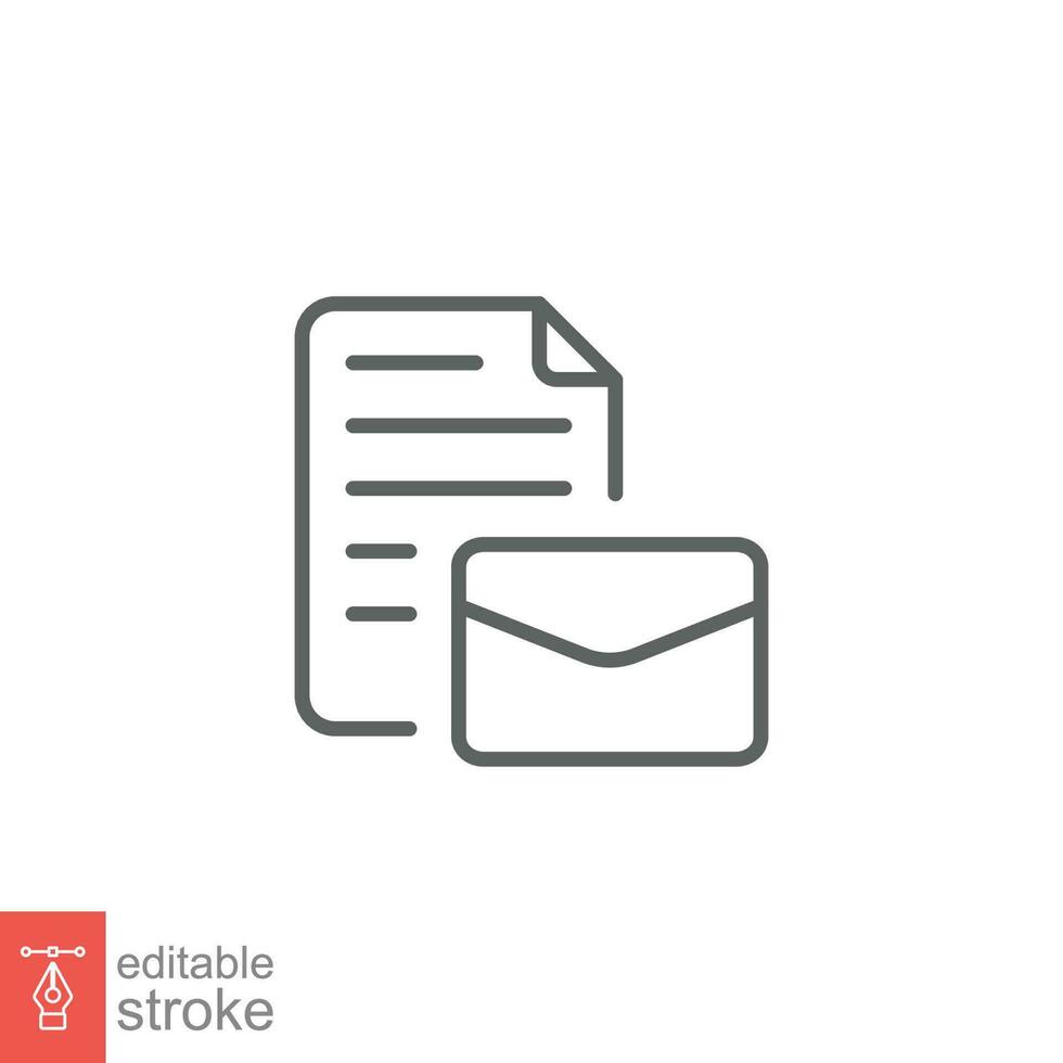 Assign e-mail icon. Simple outline style. Email, client, envelope mail, network, communication concept. Thin line symbol. Vector illustration isolated on white background. Editable stroke EPS 10.