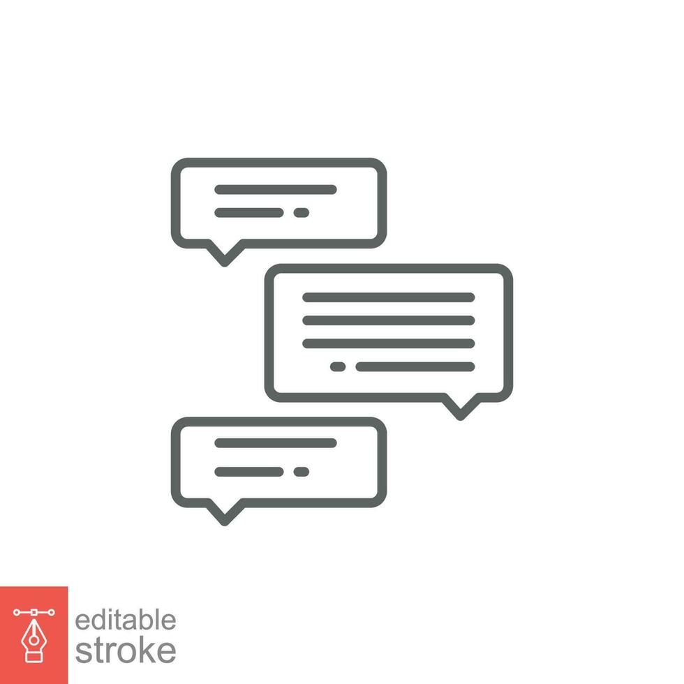 Speech bubble with text lines icon. Simple outline style. Chat message, talk, balloon, conversation concept. Thin line symbol. Vector illustration isolated on white background. Editable stroke EPS 10.