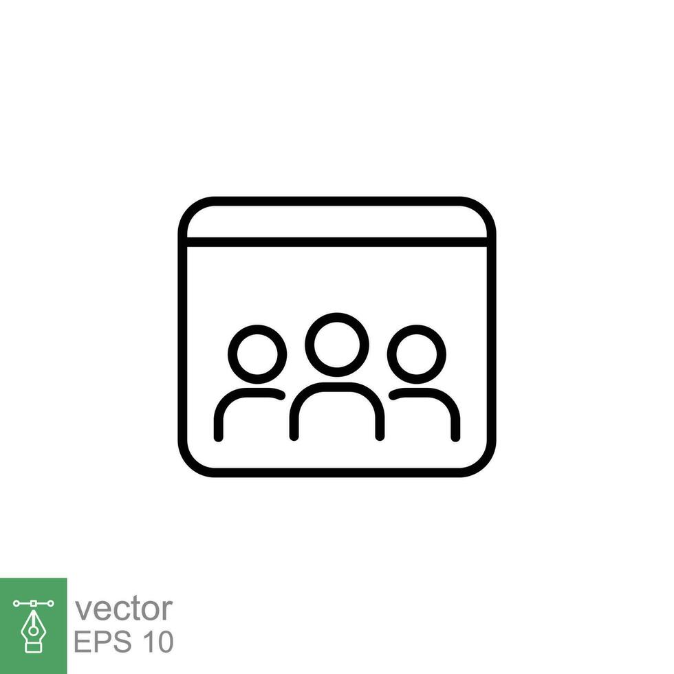 en línea salón de clases icono. sencillo contorno estilo. distancia aprendiendo, grupo, clase, capacitación, educación concepto. Delgado línea símbolo. vector ilustración aislado en blanco antecedentes. eps 10