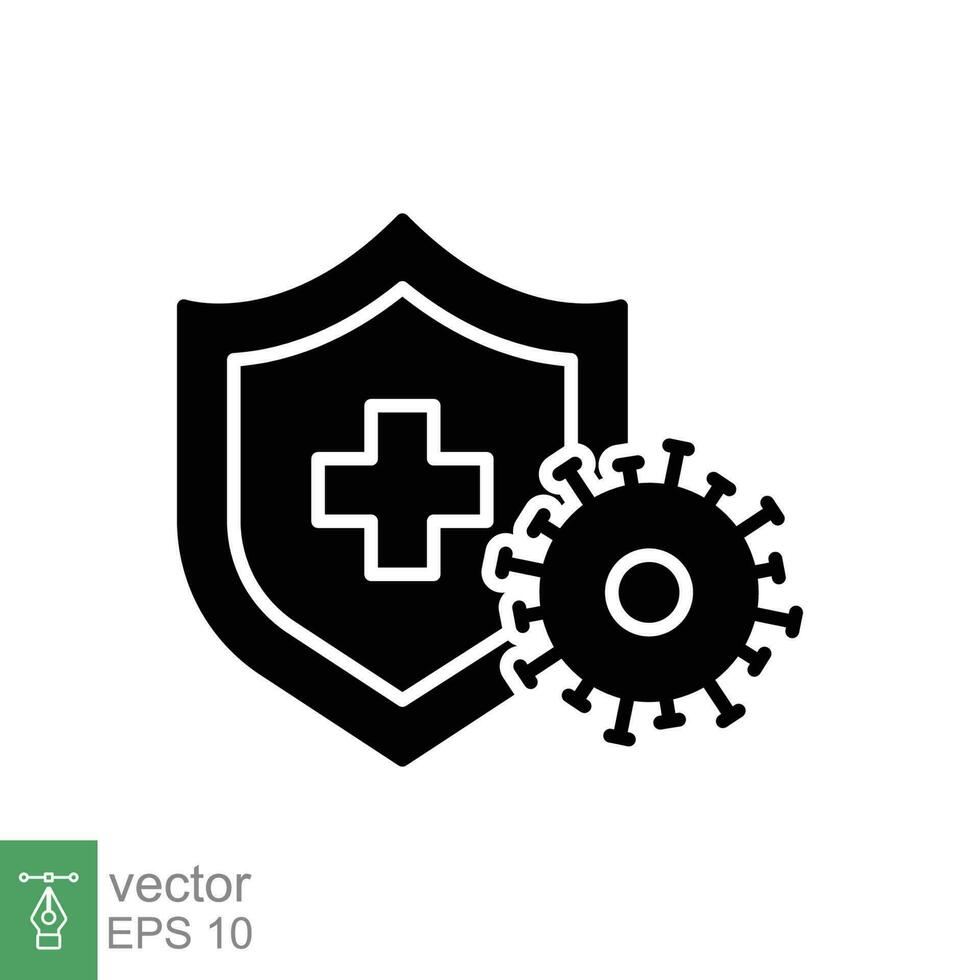 Immune system icon. Simple solid style. Virus, germ protection, hygiene shield, healthy, safe concept. Black silhouette, glyph symbol. Vector illustration isolated on white background. EPS 10.