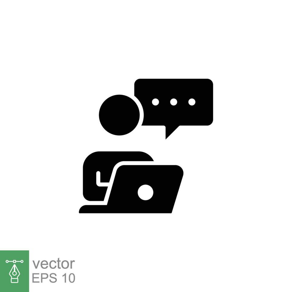 Reception desk business people icon. Simple solid style. Person, secretary, pc, information, help concept. Black silhouette, glyph symbol. Vector illustration isolated on white background. EPS 10.