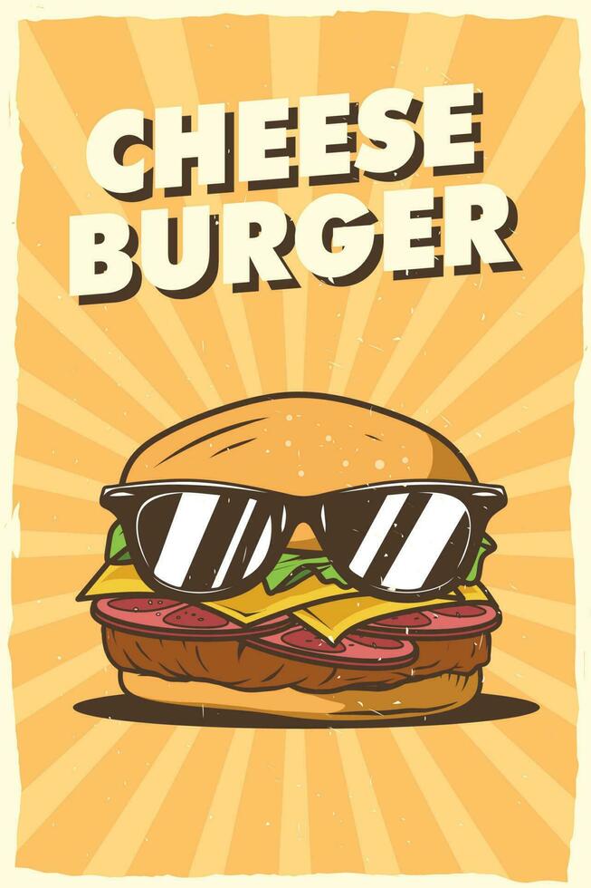 cheeseburger vintage portrait poster vector