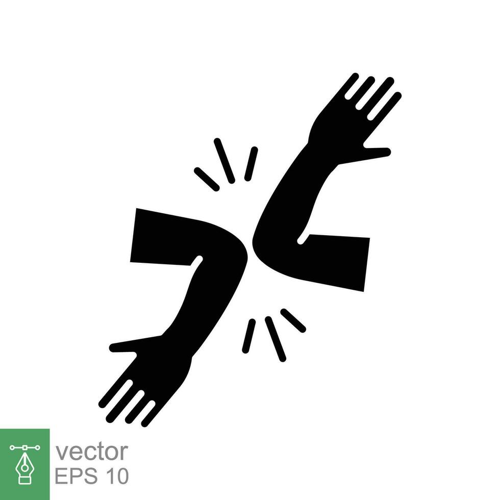 saludo sin sacudida manos icono. sencillo sólido estilo. brazo agitar, codo bulto, No mano sacudir concepto. negro silueta, glifo símbolo. vector ilustración aislado en blanco antecedentes. eps 10