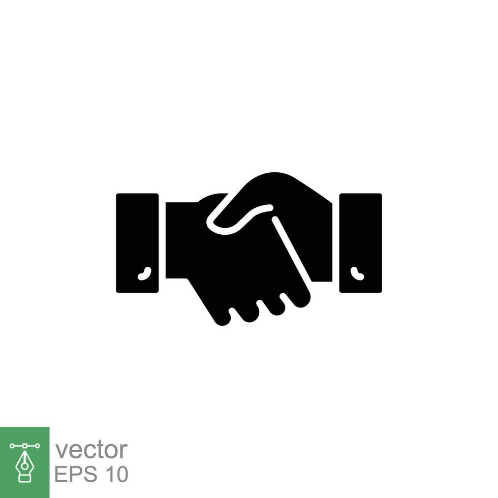 Handshake icon. Simple solid style. Deal, hand shake, agreement, partnership, respect, business concept. Black silhouette, glyph symbol. Vector illustration isolated on white background. EPS 10.