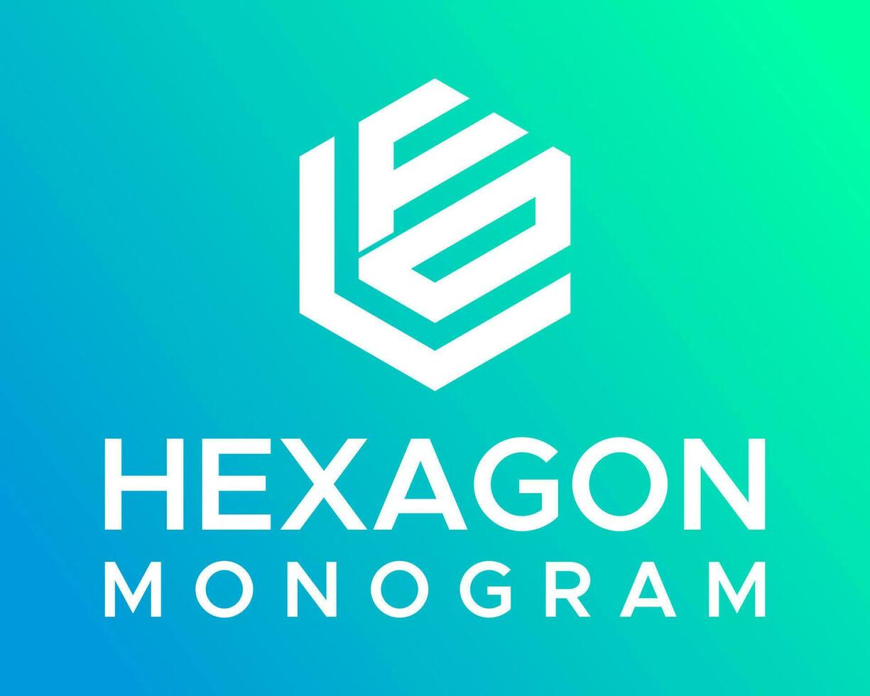 A hexagon monogram logo with a blue and green background. vector