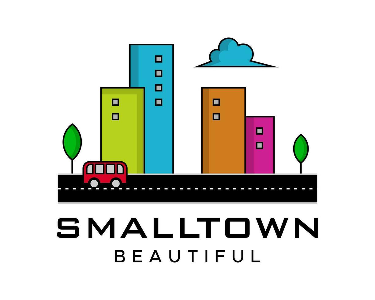 Beautiful small town landscape with sunny weather logo design vector