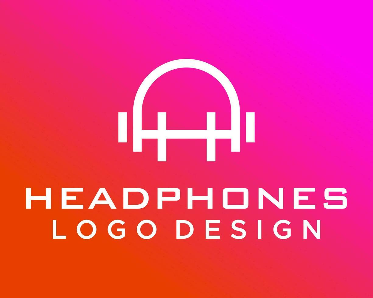 Headphones logo design with a pink background. vector