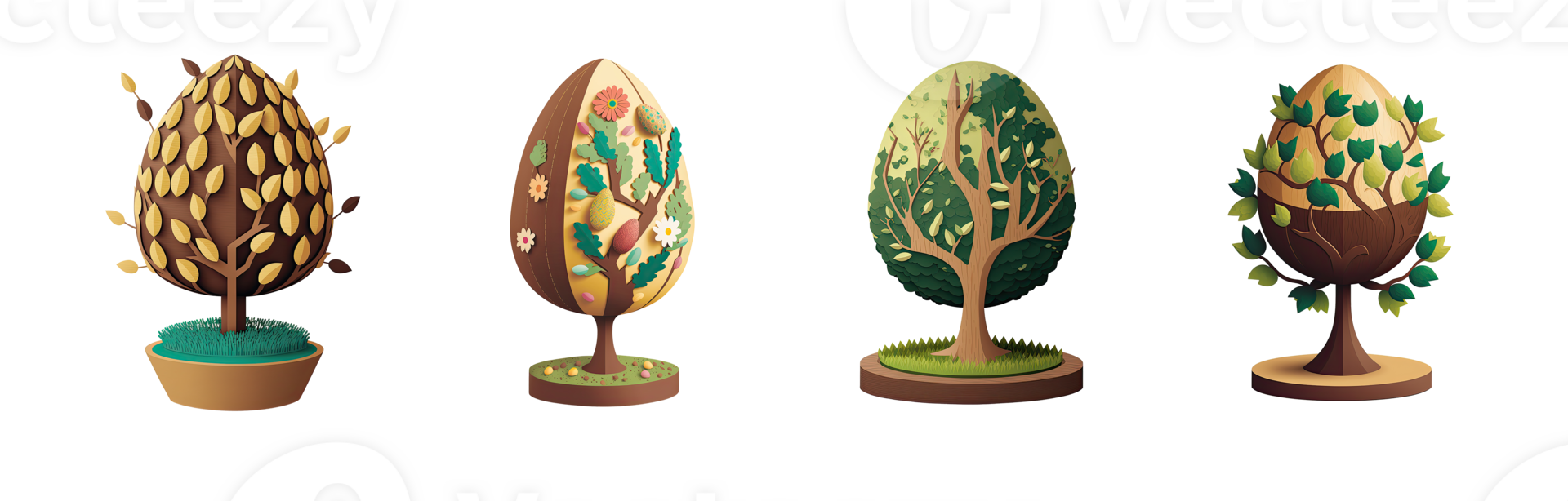 Different Style Paper Diy Egg Shape Tree Collection For Easter Concept. png