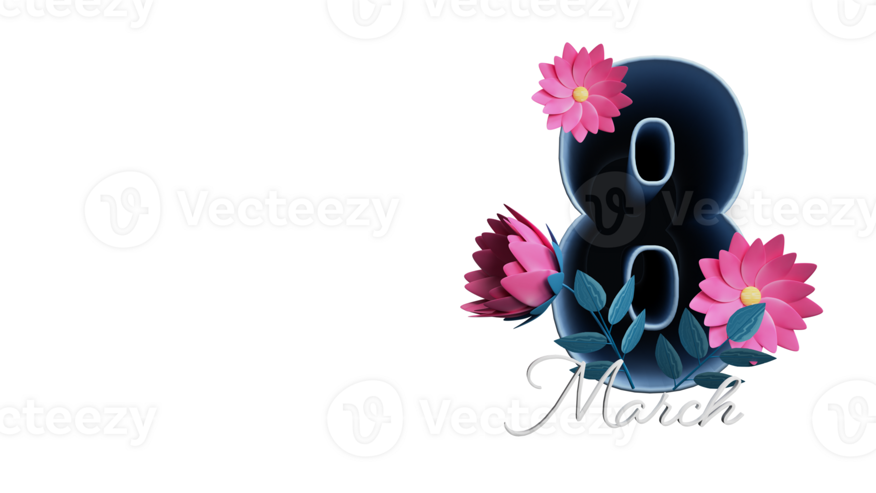 8 March Text Decorated With Floral Element. 3D Render. png