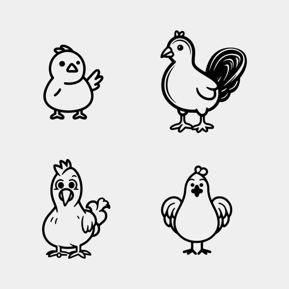 Cute cartoon baby chicken set isolated on white vector