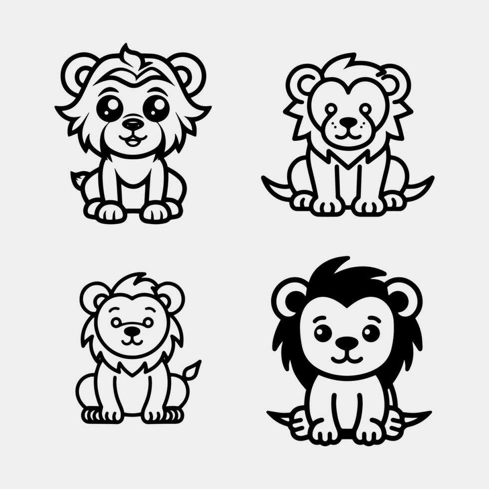 set of Cute cartoon lion. Isolated on white background vector