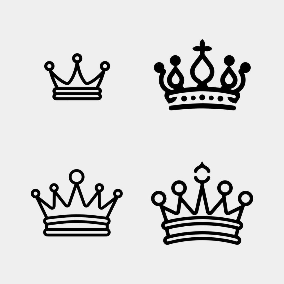 set of vector crown silhouettes in vintage style isolated on white