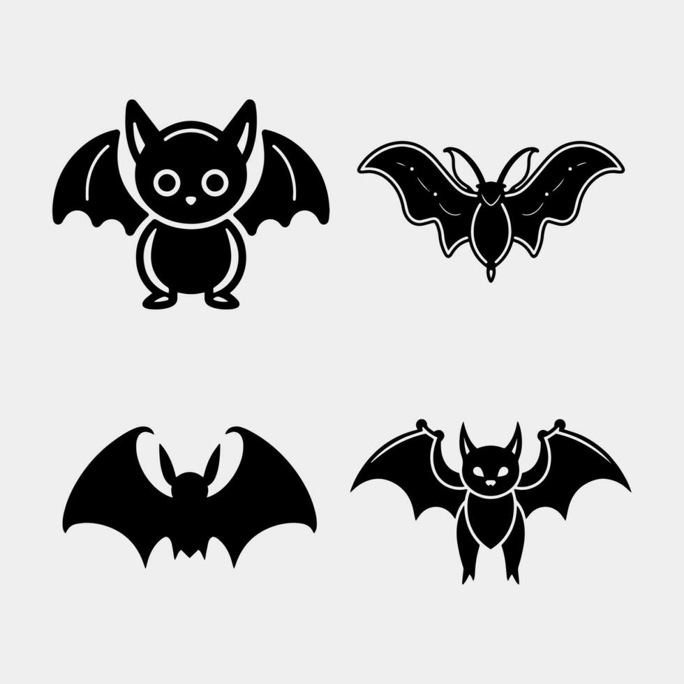 Black silhouettes of bats set isolated on white background vector