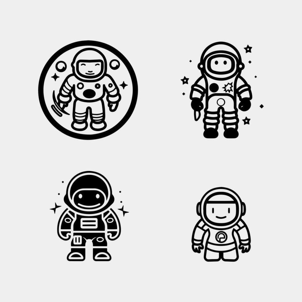 Set of cute Cartoon astronauts in various poses. Vector illustration.