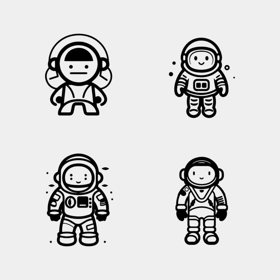 conjunto de linda dibujos animados astronautas en varios posa vector ilustración.