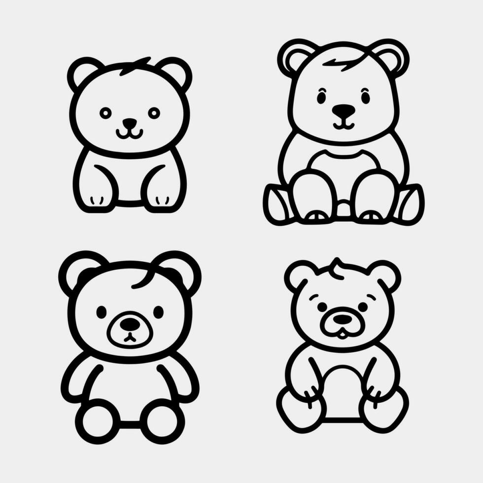 conjunto de linda dibujos animados osito de peluche osos aislado en blanco vector