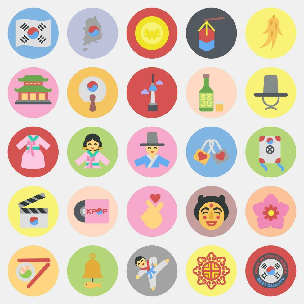 Icon set of south korea. South Korea elements. Icons in color mate style. Good for prints, posters, logo, advertisement, infographics, etc. vector