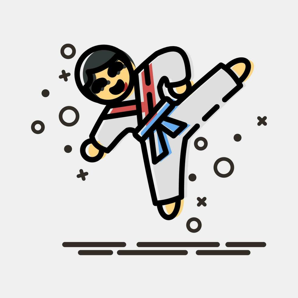 icono taekwondo marcial letras. sur Corea elementos. íconos en mbe estilo. bueno para huellas dactilares, carteles, logo, anuncio publicitario, infografía, etc. vector