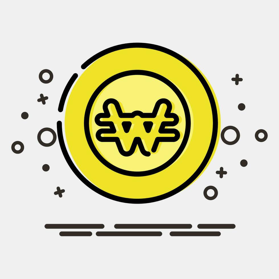 Icon korean won currency. South Korea elements. Icons in MBE style. Good for prints, posters, logo, advertisement, infographics, etc. vector