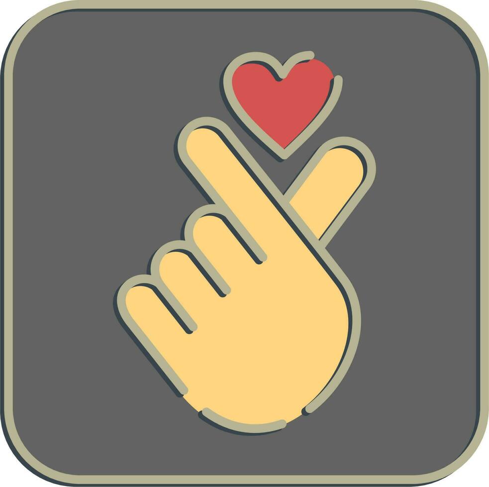 Icon heart symbol with finger hand. South Korea elements. Icons in embossed style. Good for prints, posters, logo, advertisement, infographics, etc. vector