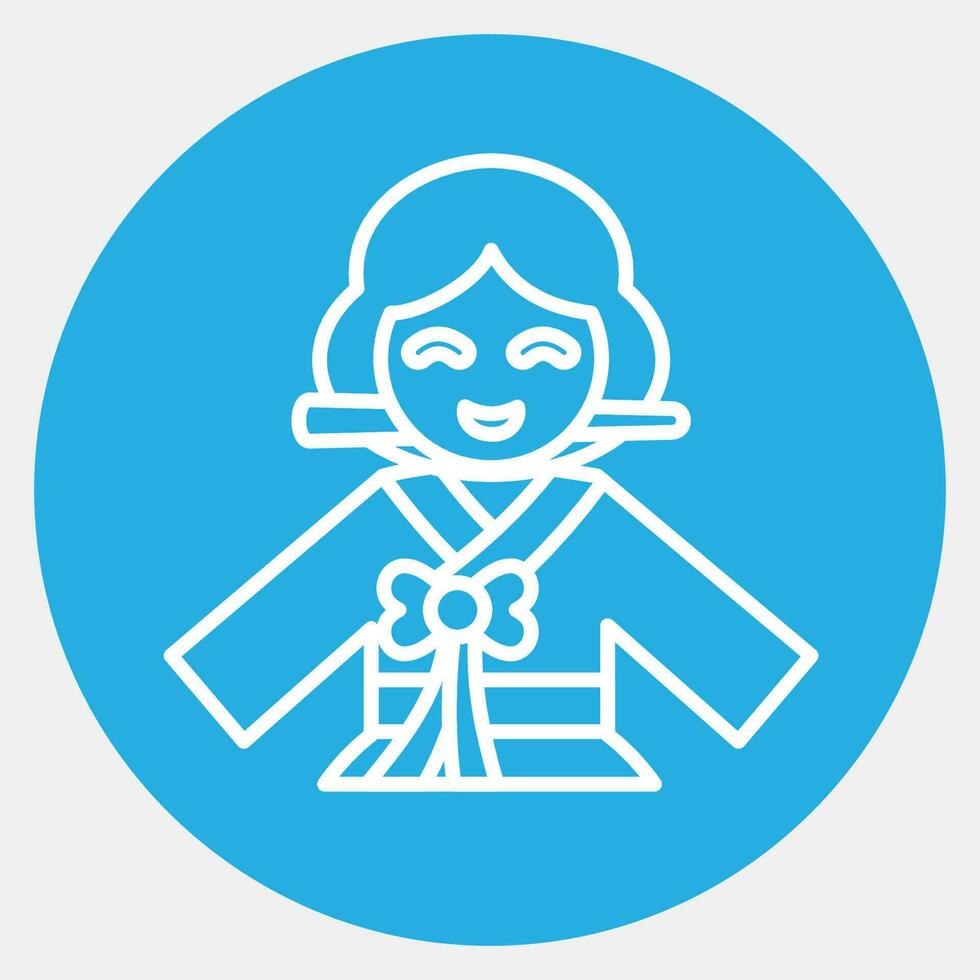 Icon south korean woman. South Korea elements. Icons in blue round style. Good for prints, posters, logo, advertisement, infographics, etc. vector