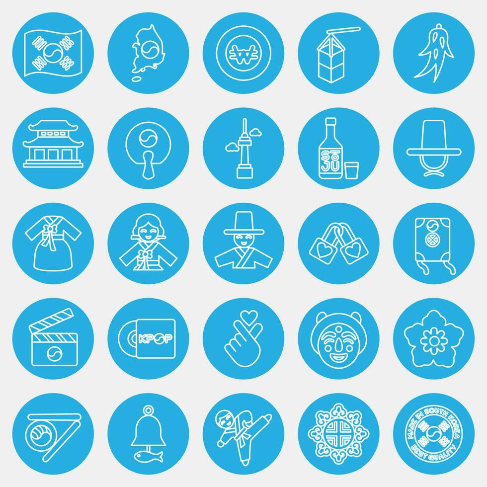 Icon set of south korea. South Korea elements. Icons in blue round style. Good for prints, posters, logo, advertisement, infographics, etc. vector