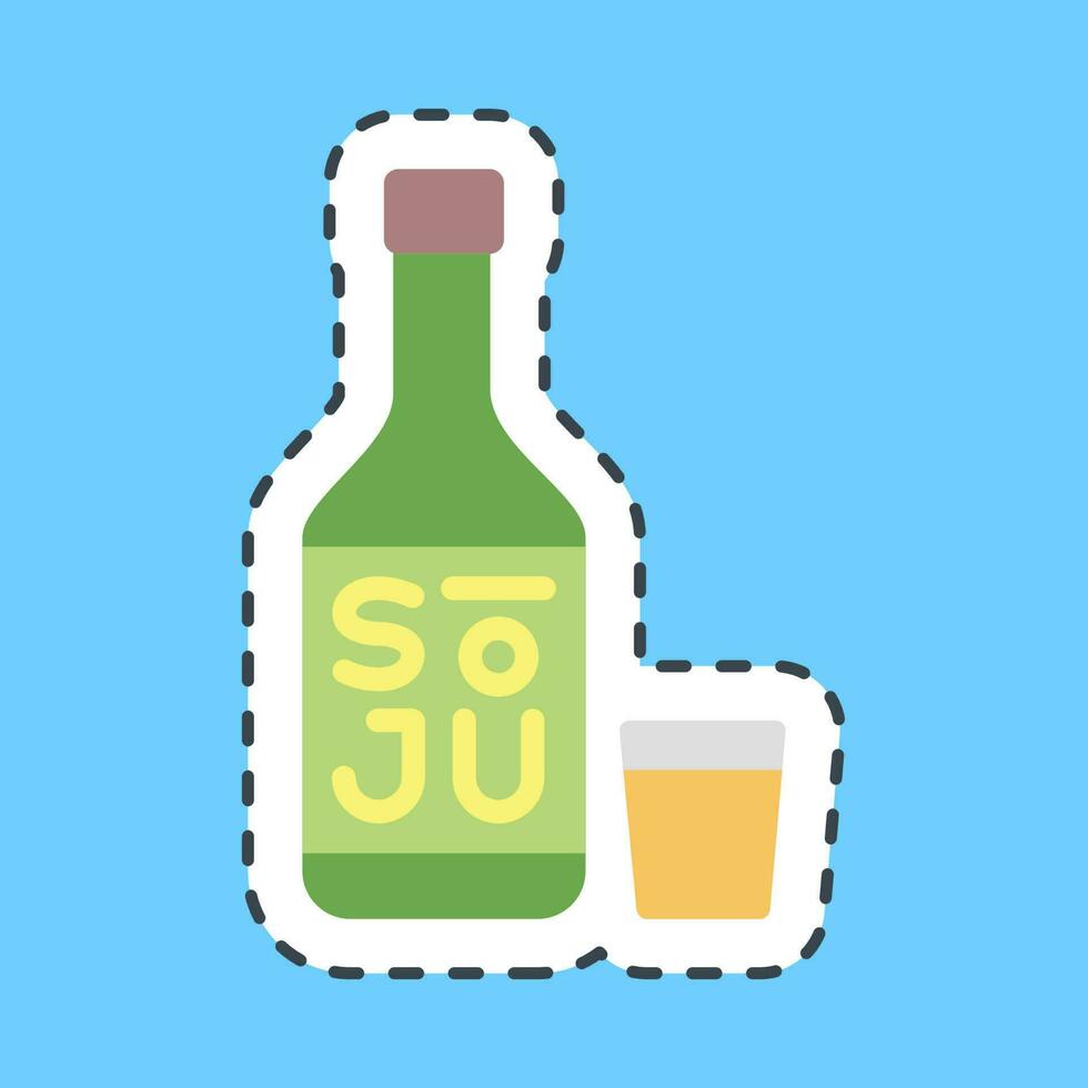 Sticker line cut soju korean alcohol. South Korea elements. Good for prints, posters, logo, advertisement, infographics, etc. vector
