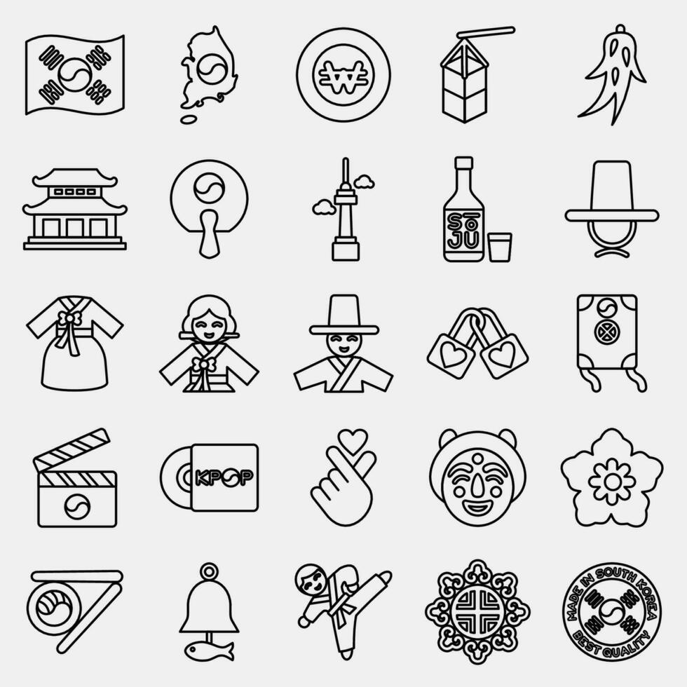 Icon set of south korea. South Korea elements. Icons in line style. Good for prints, posters, logo, advertisement, infographics, etc. vector