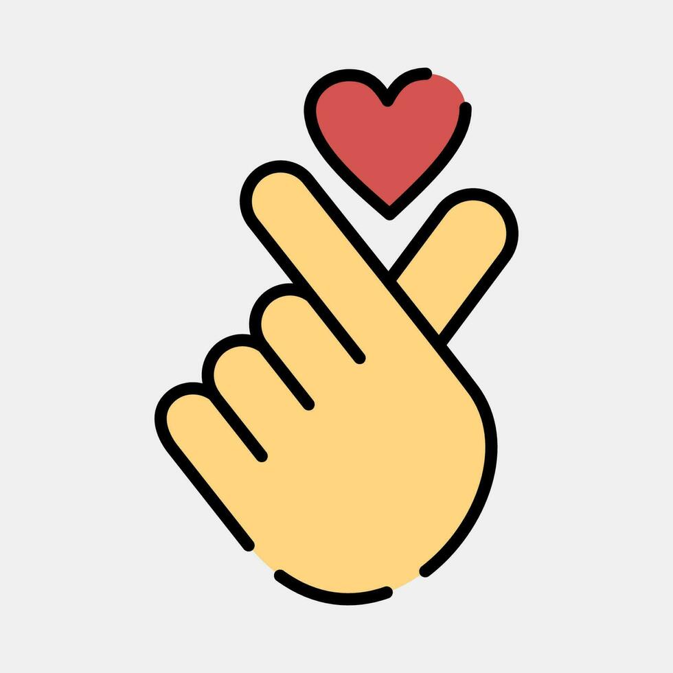 Icon heart symbol with finger hand. South Korea elements. Icons in filled line style. Good for prints, posters, logo, advertisement, infographics, etc. vector