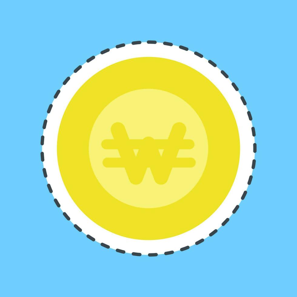 Sticker line cut korean won currency. South Korea elements. Good for prints, posters, logo, advertisement, infographics, etc. vector