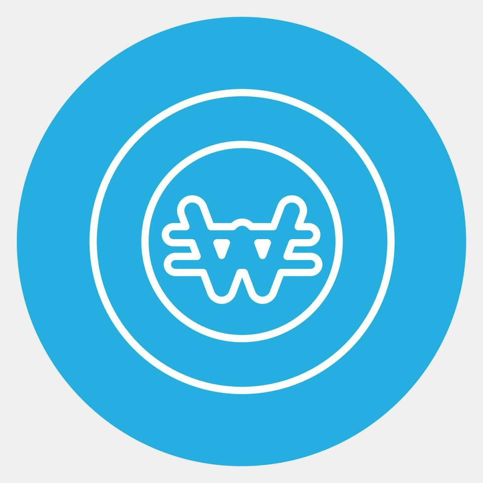 Icon korean won currency. South Korea elements. Icons in blue round style. Good for prints, posters, logo, advertisement, infographics, etc. vector