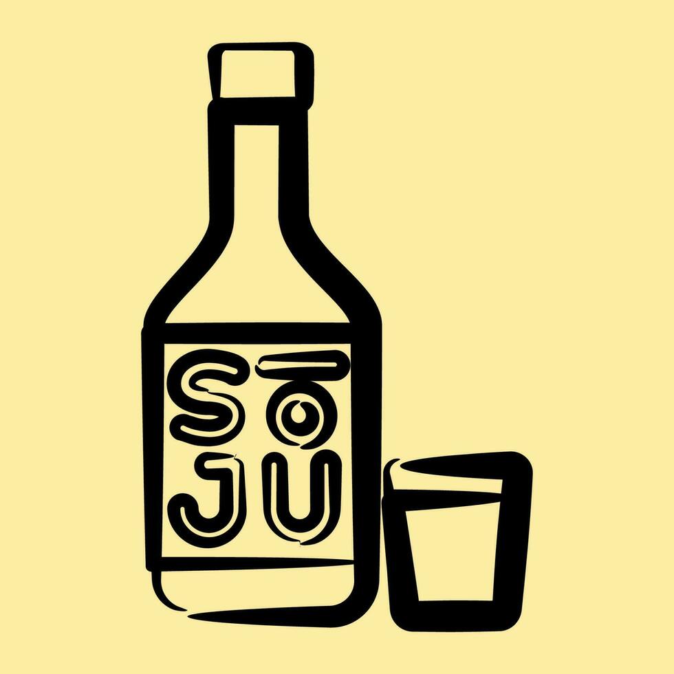 icono soju coreano alcohol. sur Corea elementos. íconos en mano dibujado estilo. bueno para huellas dactilares, carteles, logo, anuncio publicitario, infografía, etc. vector